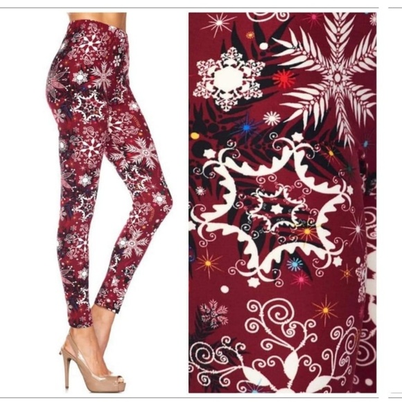 Pants - Burgundy Snowflake Leggings